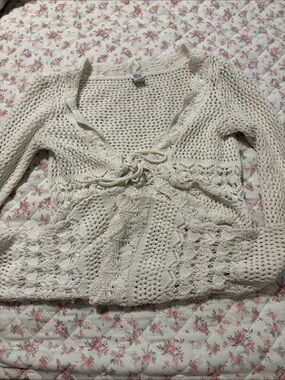 boc Cream Crochet Tie-Front Cardigan Sweater